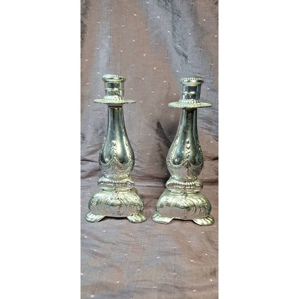 Vintage Pair Avon Candlesticks Cologne Perfume Bottles Silver VTG 1970's